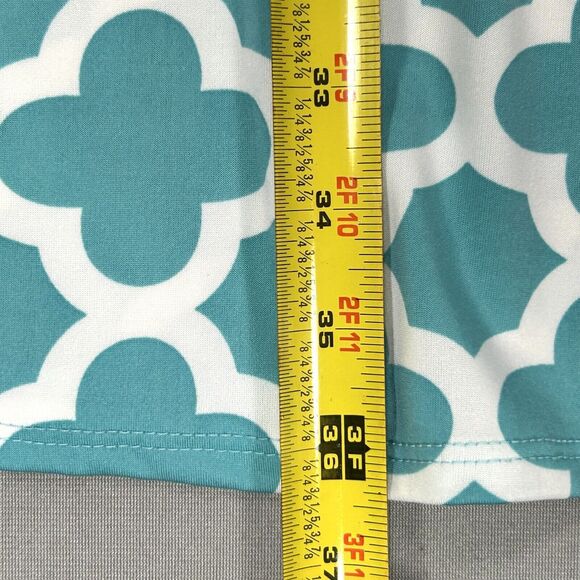 Lily Sky Dress Women's 3X Aqua Blue Midi Trellis Print Pockets 3/4 Bell Sleeves - Picture 6 of 12